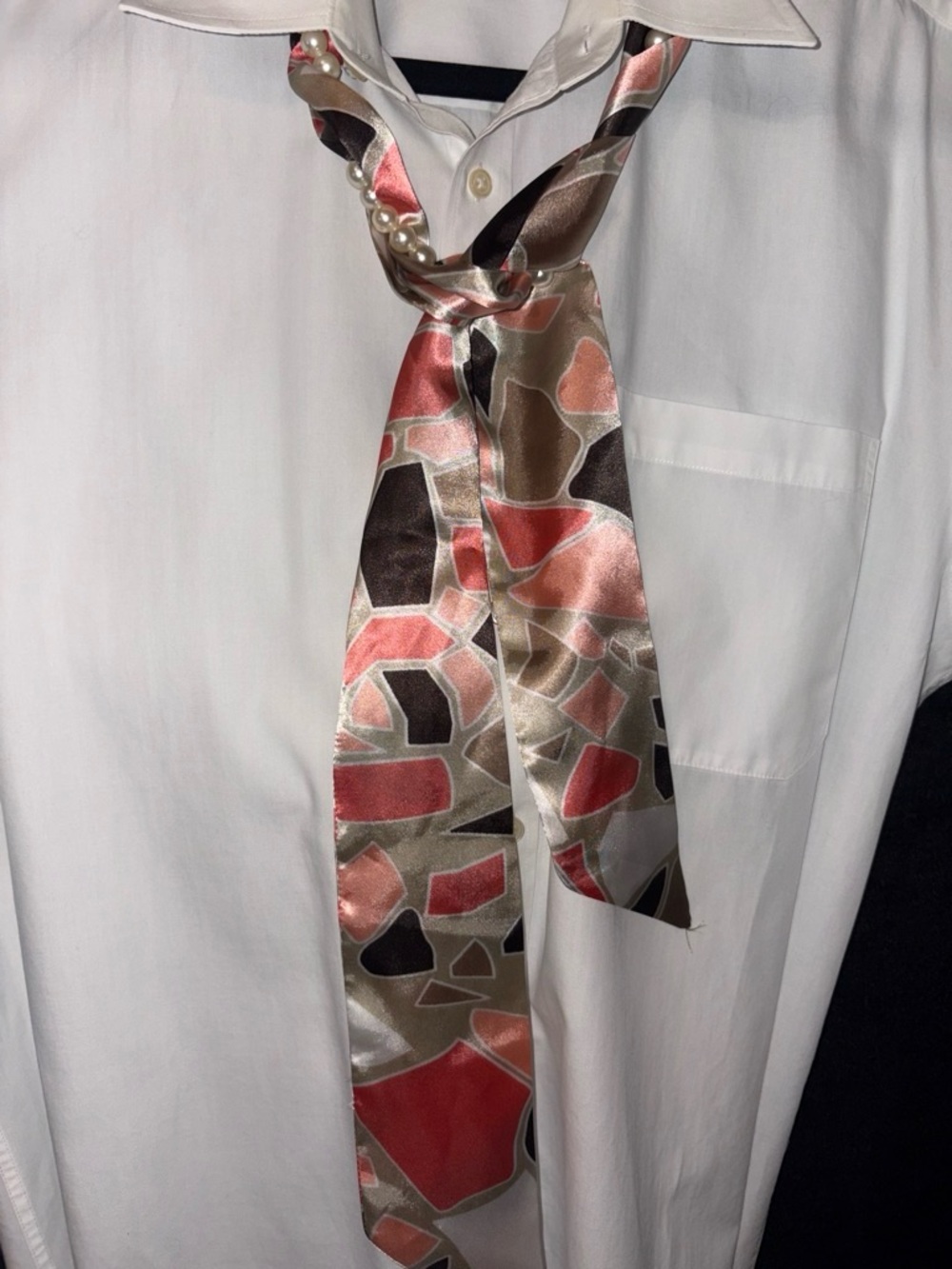 Mosaic Abstract Print Satin Skinny Scarf / Hair Tie OS Multicolor Chic EUC Y2K